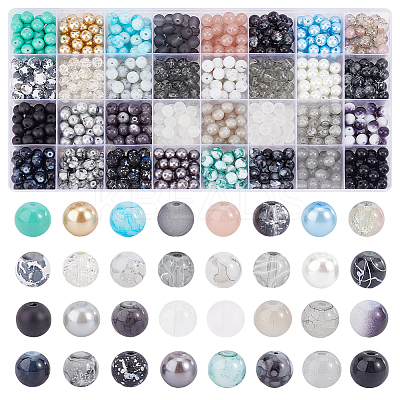 Transparent & Spray Painted Crackle & Imitation Jade Glass Beads GLAA-PH0003-47H-1