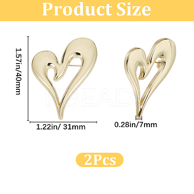 2Pcs Alloy Heart Brooch Pin JEWB-CP0001-60-1