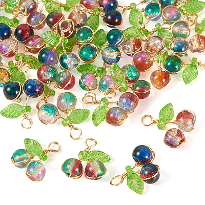 28Pcs 7 Colors Crackle Glass Pendants PALLOY-TAC0183-1