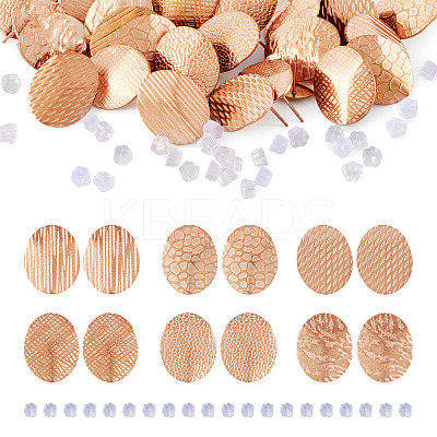 24Pcs 6 Styles 304 Stainless Steel Textured Oval Stud Earrings Findings STAS-TA0002-32RG-1