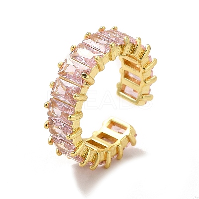 Cubic Zirconia Rectangle Open Cuff Ring RJEW-G282-02G-01-1
