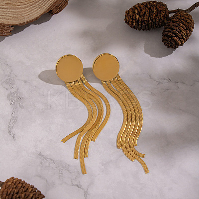 Flat Round 304 Stainless Steel Tassel Stud Earrings JH8202-1-1