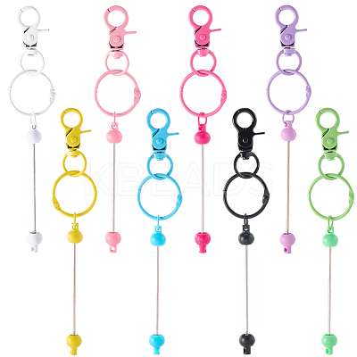 16Pcs 8 Colors Alloy & Plastic Bar Pendant Keychains FIND-SC0017-21-1