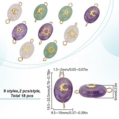 18Pcs 9 Styles Natural Green Aventurine & Amethyst & Rose Quartz Connector Charms PALLOY-HY00037-1