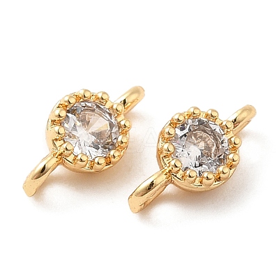 Brass Pave Clear Glass Connector Charms KK-F860-75G-02-1