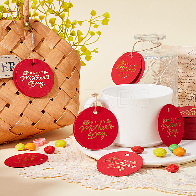 100Pcs Mother's Day Flat Round Gold Stamp Word Happy Mother' Day Hanging Tag DIY-SP0003-88B-1