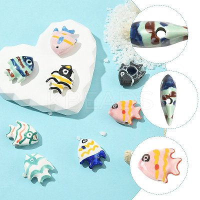 8Pcs 8 Colors Handmade Porcelain Beads PORC-FS0001-52-1