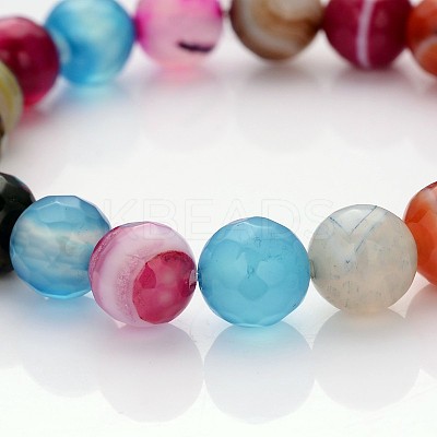Faceted Natural Agate Round Beads Kids Stretch Bracelets BJEW-JB01910-1