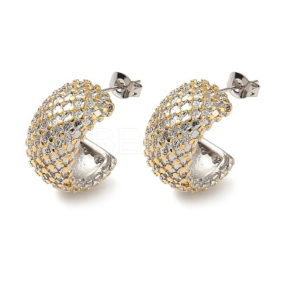 304 Stainless Steel Two Tone C-Shaped Stud Earrings EJEW-F392-03G-1