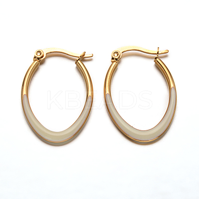 Oval 304 Stainless Steel Enamel Hoop Earrings X-EJEW-L139-12G-1