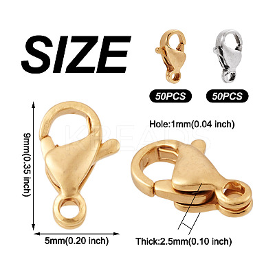 100Pcs 2 Colors 304 Stainless Steel Lobster Claw Clasps Sets STAS-YS0001-26B-1