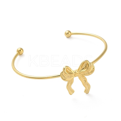 304 Stainless Steel Bowknot Cuff Bangles for Women AJEW-R100-01A-G-1