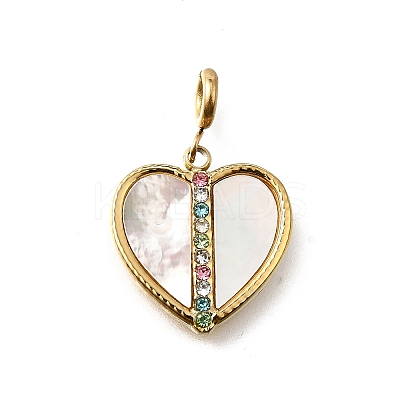 Heart 304 Stainless Steel Rhinestone Pendant Decorations STAS-H202-04G-03-1