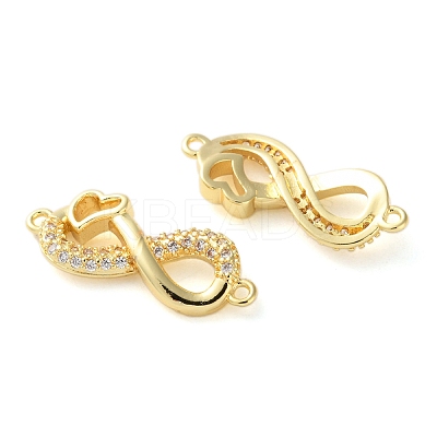 Rack Plating Brass Clear Cubic Zirconia Infinity Heart Connector Charms KK-C084-13B-G-1