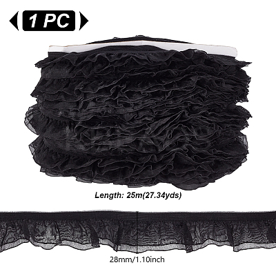 Polyester Pleated Elastic Lace Trim DIY-WH0656-82B-1