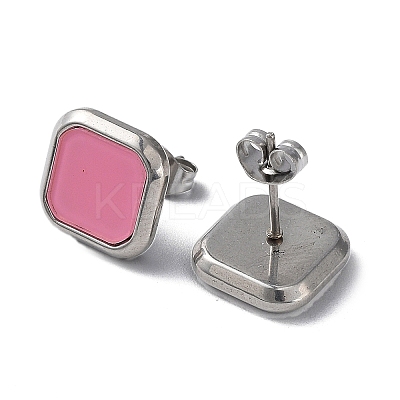 6 Pair 2 Color Square Acrylic Stud Earrings EJEW-A024-03A-1