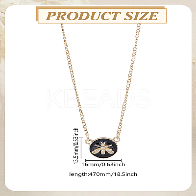 1Pc Alloy Black Enamel Flat Round with Bee Pendant Necklaces for Women NJEW-LP0004-17-1