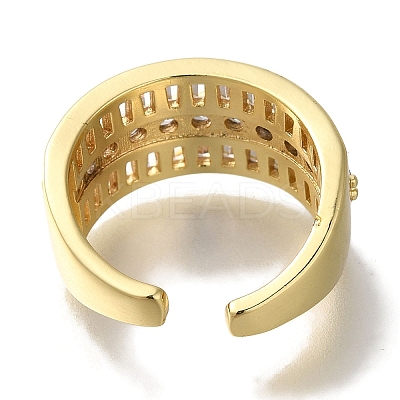 Rack Plating Brass Clear Cubic Zirconia Wide Open Cuff Rings RJEW-S411-20G-1