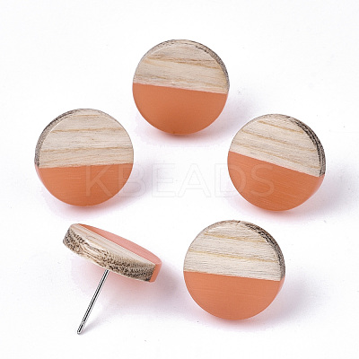 Transparent Resin & Wood Stud Earrings EJEW-N017-003A-D07-1