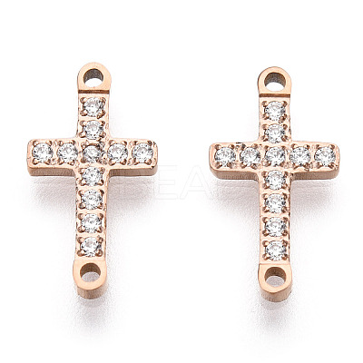 316 Surgical Stainless Steel Clear Cubic Zirconia Connector Charms STAS-ZX042-22RG-1