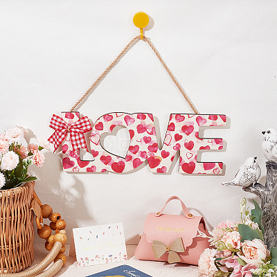 Valentine's Day Wooden Door Hanging Decorations with Hemp Rope AJEW-WH0314-117-1