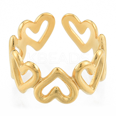Ion Plating(IP) 304 Stainless Steel Hollow Heart Cuff Rings X-RJEW-N038-124LG-1