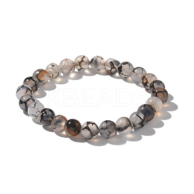 Natural Dragon Veins Agate Beaded Stretch Bracelets BJEW-Q692-02C-1