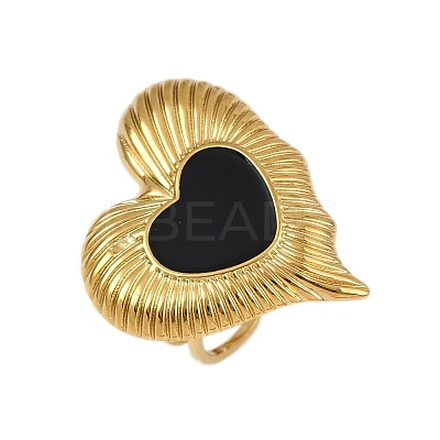 Heart 304 Stainless Steel Enamel Finger Rings for Women RJEW-G355-09G-1