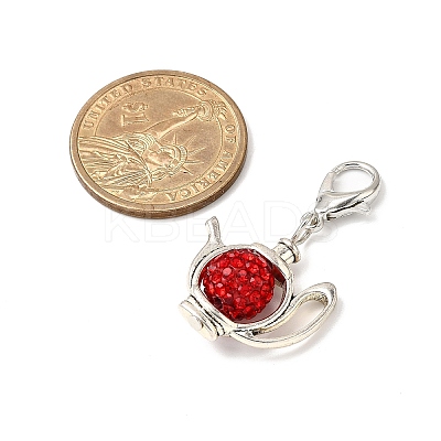 6Pcs Polymer Clay Pave Rhinestone & Tibetan Style Alloy Teapot Pendant Decorations HJEW-JM03568-1