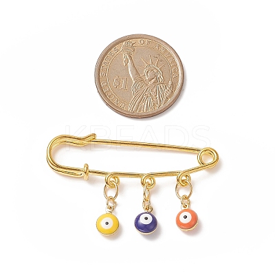 Rack Plating Brass Enamel Evil Eye Charms Safety Pin Brooch JEWB-BR00091-1