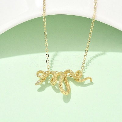 Brass Snake Wrapped Pendant Necklaces for Women NJEW-U041-01G-1