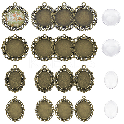30Pcs 4 Styles Tibetan Style Oval Alloy Pendant Cabochon Settings TIBEP-GA0001-05-1