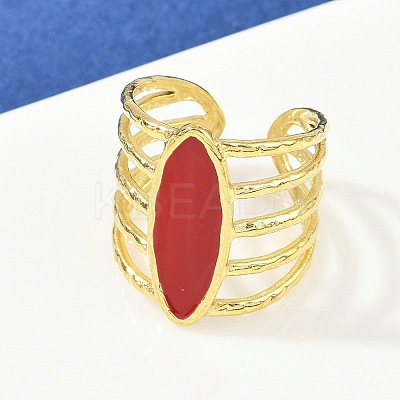Horse Eye 304 Stainless Steel Enamel Cuff Rings for Women RJEW-G355-04G-02-1