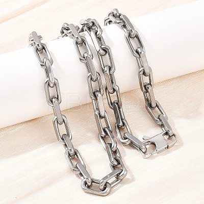 7.5MM 304 Stainless Steel Paperclip Chain Necklaces NJEW-Z105-01P-1