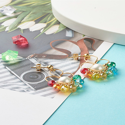 Flower Colorful Glass Beads Dangle Earrings for Girl Women X1-EJEW-TA00010-1