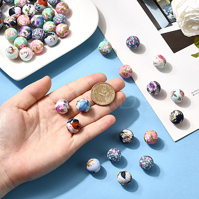 64Pcs 8 Colors Printed Round Silicone Focal Beads SIL-SC0002-88-1