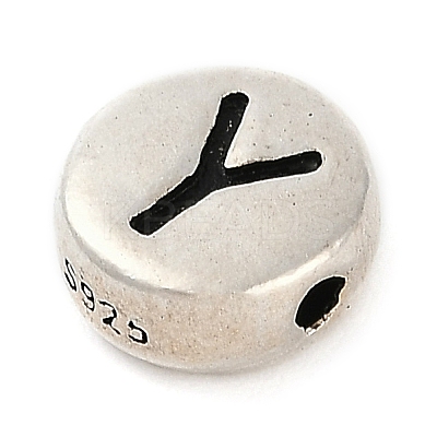 925 Sterling Silver Flat Round with Letter Beads STER-G044-01AS-Y-1