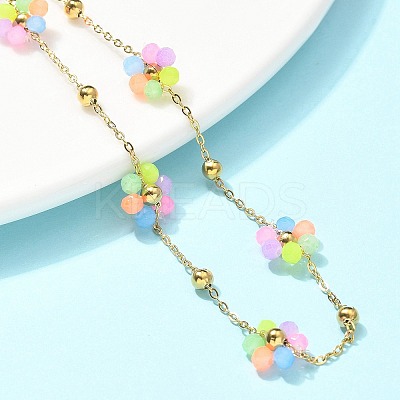 304 Stainless Steel & Synthetic Stone Daisy Flower Chain Anklets for Women AJEW-B031-01G-01-1