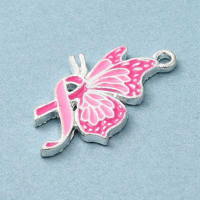 Breast Cancer Pink Awareness Ribbon Theme Alloy Enamel Pendants ENAM-A147-01D-1