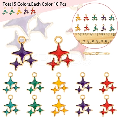 50Pcs 5 Colors Alloy Enamel Pendants ENAM-FS0002-30-1