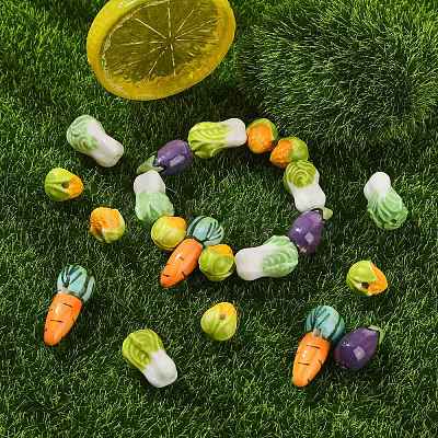 24Pcs 6 Styles Vegetable Theme Handmade Porcelain Beads PORC-CJ0001-25-1