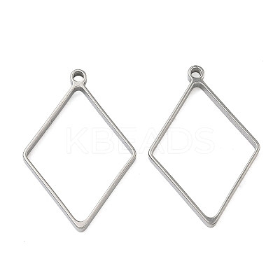 Rhombus 304 Stainless Steel Open Back Bezel Pendants STAS-K279-05P-1