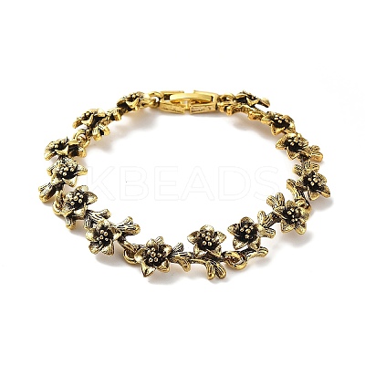 Vintage Alloy Flower Link Chain Bracelet for Women LS-BJEW-A140-02AG-1