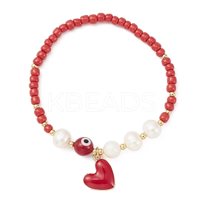 3Pcs 3 Style Natural Pearl & Glass & Acrylic Word Stretch Bracelets Set BJEW-TA00319-1