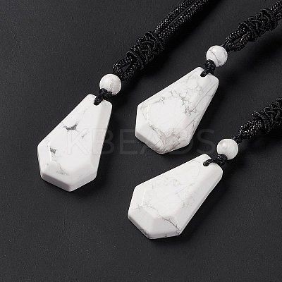 Natural Howlite Hexagon Pendant Necklace with Nylon Cord NJEW-G094-A09-1