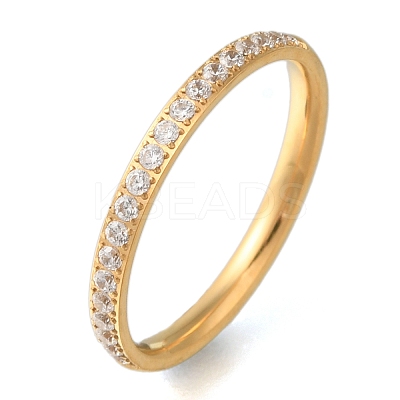 Ion Plating(IP) 304 Stainless Steel Micro Pave Clear Cubic Zirconia Finger Rings RJEW-B066-06G-1