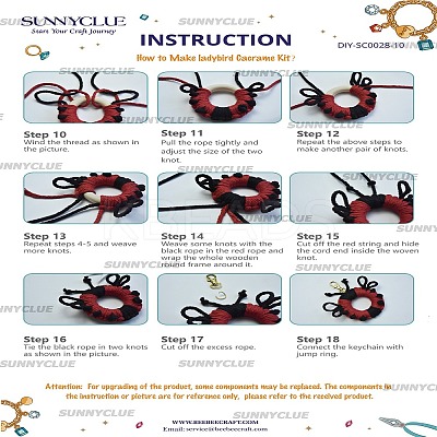DIY Handmade Woven Cotton Ladybird Keychain Making Kits DIY-SC0028-10-1