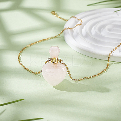 1Pc Natural Rose Quartz Perfume Bottle Necklaces NJEW-PH0001-37A-03-1