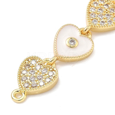 Brass Micro Pave Clear Cubic Zirconia 7 Heart Links Connector Charms KK-H539-14G-03-1