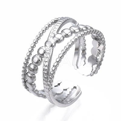 Non-Tarnish 304 Stainless Steel Criss Cross Open Cuff Ring LS-RJEW-T023-23P-1